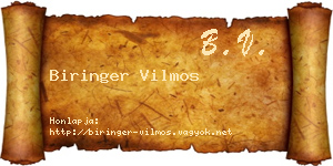 Biringer Vilmos névjegykártya